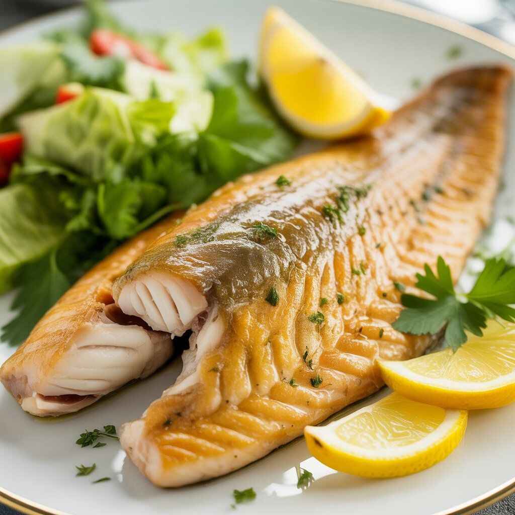 "Grilled catfish fillet served with lemon wedges and fresh parsley, showcasing a healthy lean protein meal."